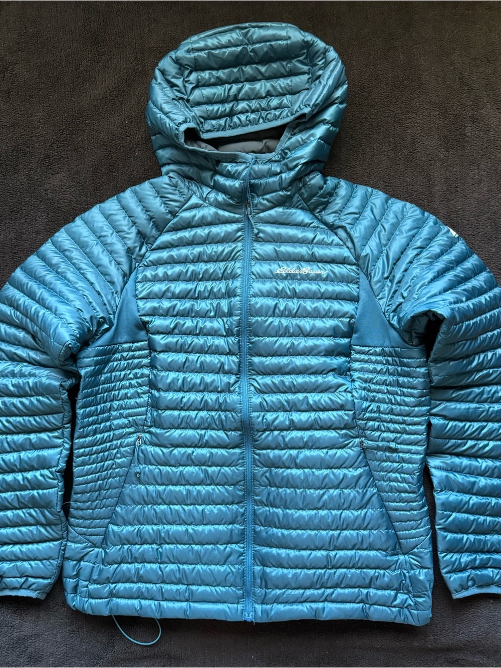 Eddie Bauer Women’s First Ascent Teal Hooded Packable Down Jacket